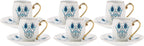 Karaca Iznik Çini Porcelain Espresso Turkish Coffee Cup Set of 6, 12 Piece, 90ml, White Multi