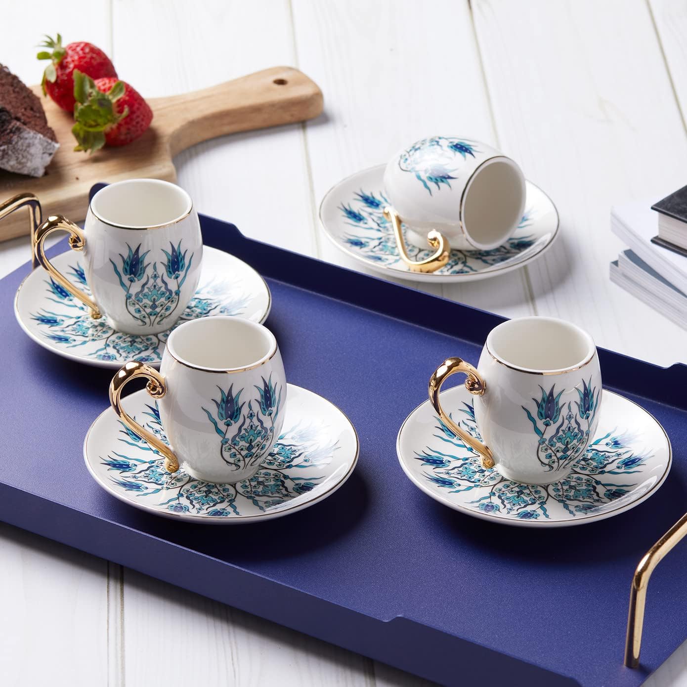 Karaca Iznik Çini Porcelain Espresso Turkish Coffee Cup Set of 6, 12 Piece, 90ml, White Multi