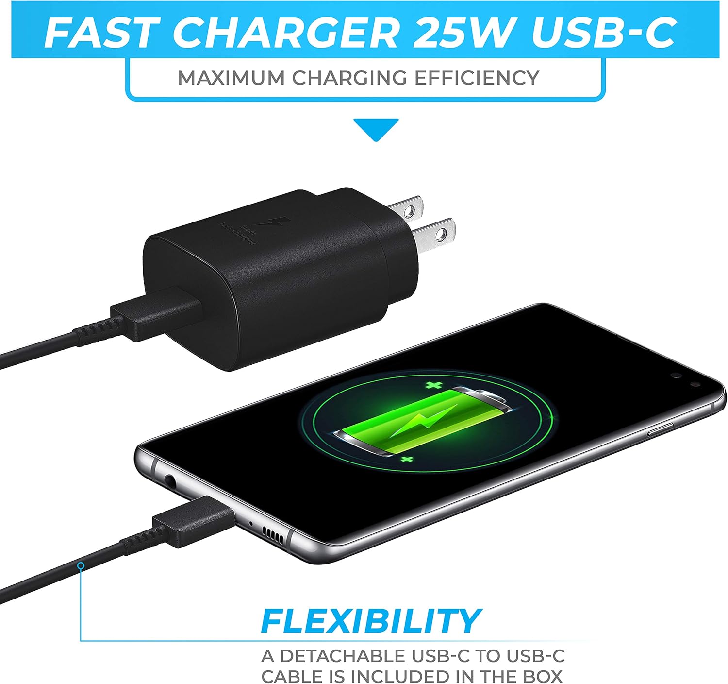 Fast Adaptive Wall Charger, Adapter, 25W for iPhone 15, Android, Tablet etc. Type C to Type C