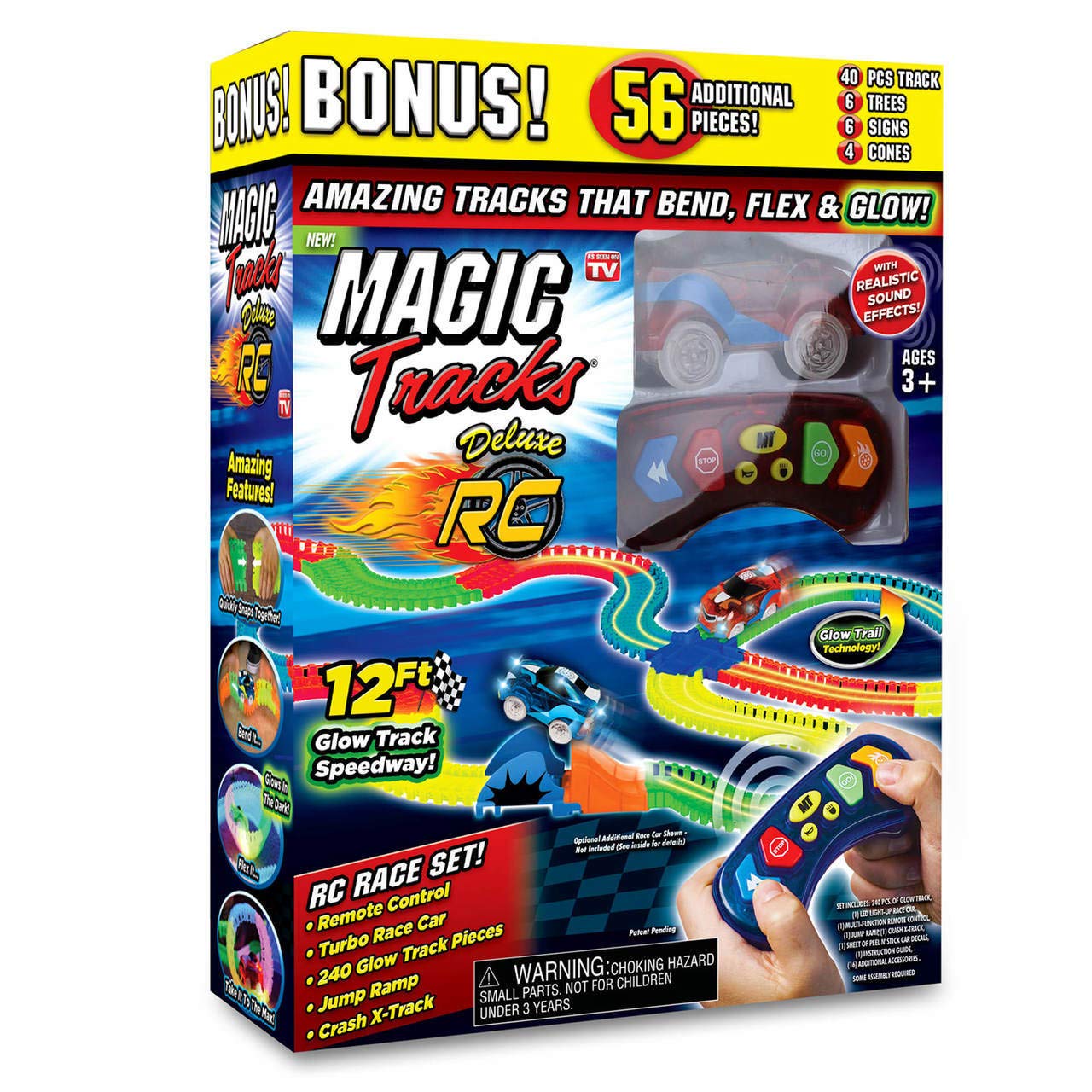 Magic Deluxe Tracks RC with Remote Control and 12 ft of Flexible, Bendable Super Bright Racetrack, As Seen on TV