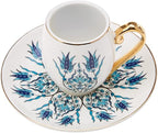Karaca Iznik Çini Porcelain Espresso Turkish Coffee Cup Set of 6, 12 Piece, 90ml, White Multi