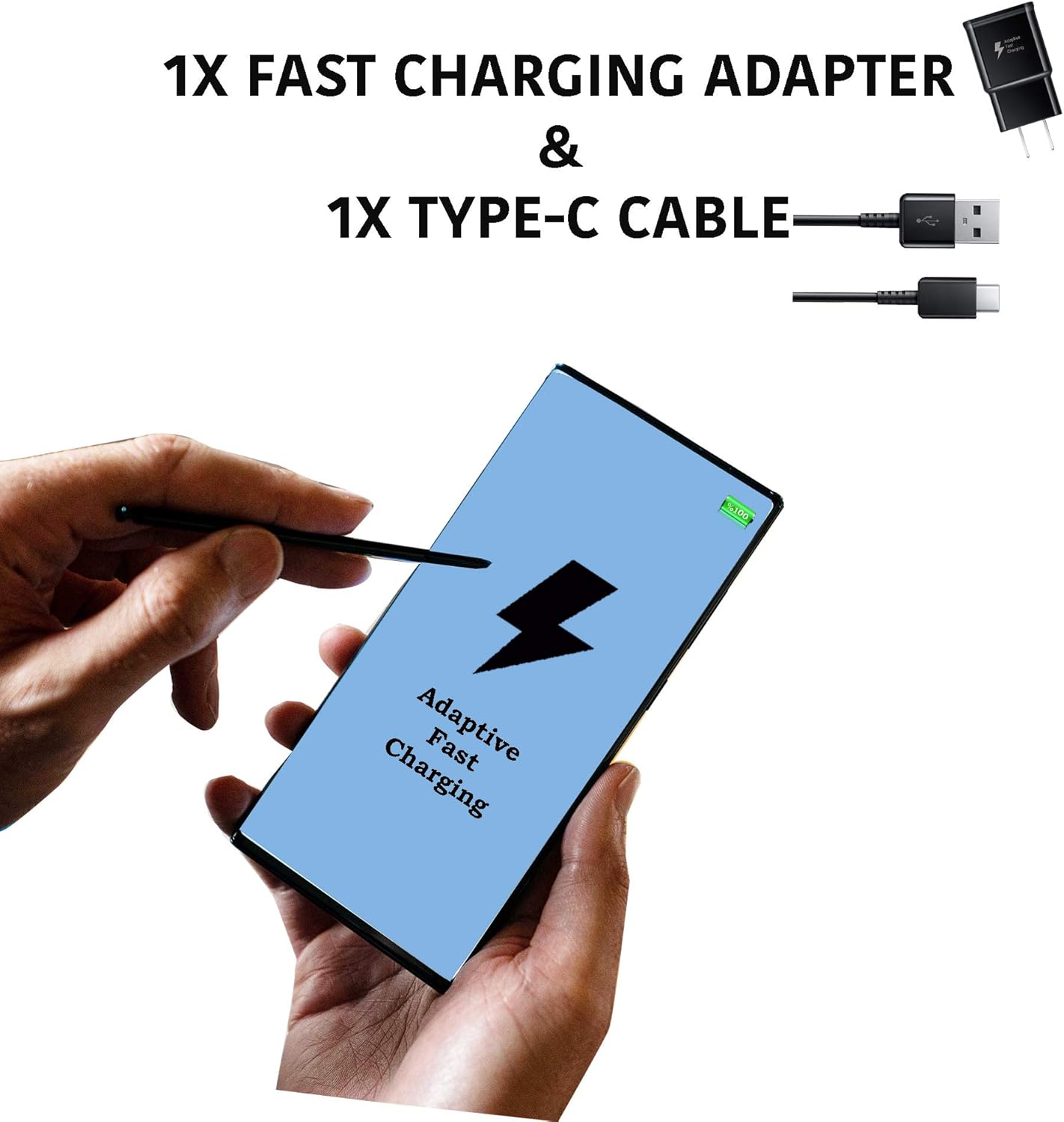 Fast Adaptive Wall Charger, Adapter, 25W for iPhone 15, Android, Tablet etc. USB to Type C with 3' Cable