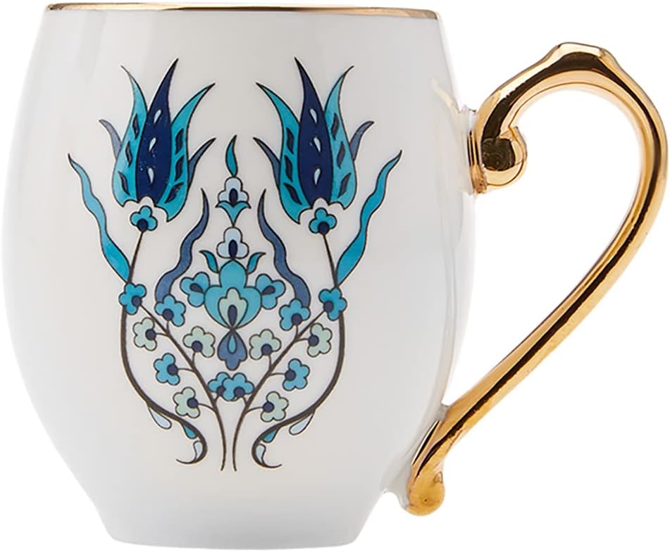 Karaca Iznik Çini Porcelain Espresso Turkish Coffee Cup Set of 6, 12 Piece, 90ml, White Multi