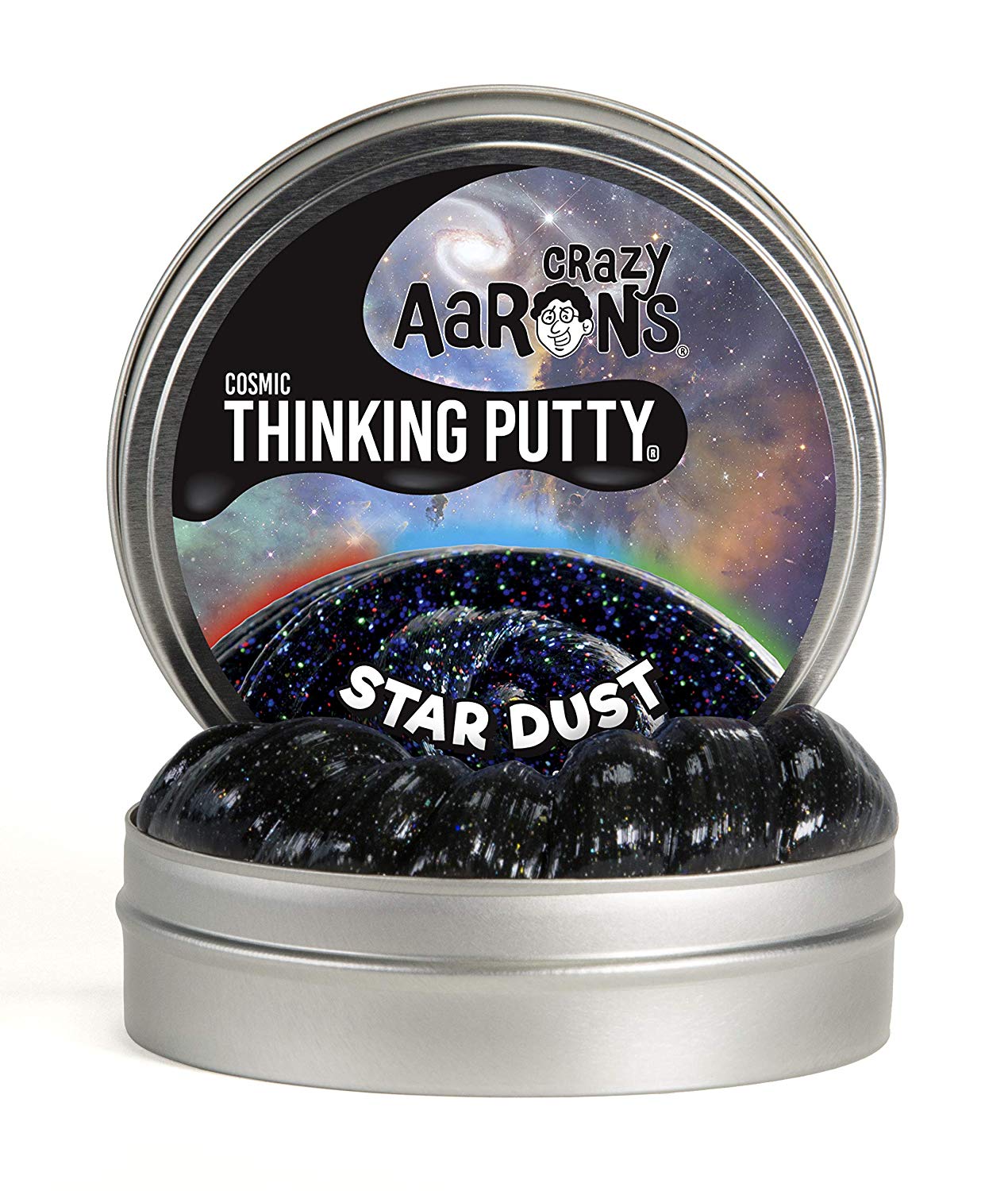 Crazy Aaron's Thinking Putty, 4" Tin, Star Dust Cosmic Glow in The Dark with Black Light Key Chain
