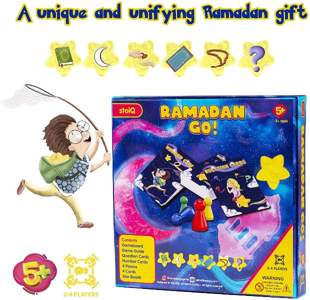 Ramadan Go! - Ramadan Board Game for Kids | A Unique Islamic Gift Idea and Fun Ramadan Activity for Kids Ages 5 and Up | 50 Educational Cards, 20" x 20" Deluxe Board, Hardcover Box