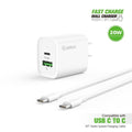 Esoulk 20W PD/QC Wall Charger & 5ft Cable for C to C - White