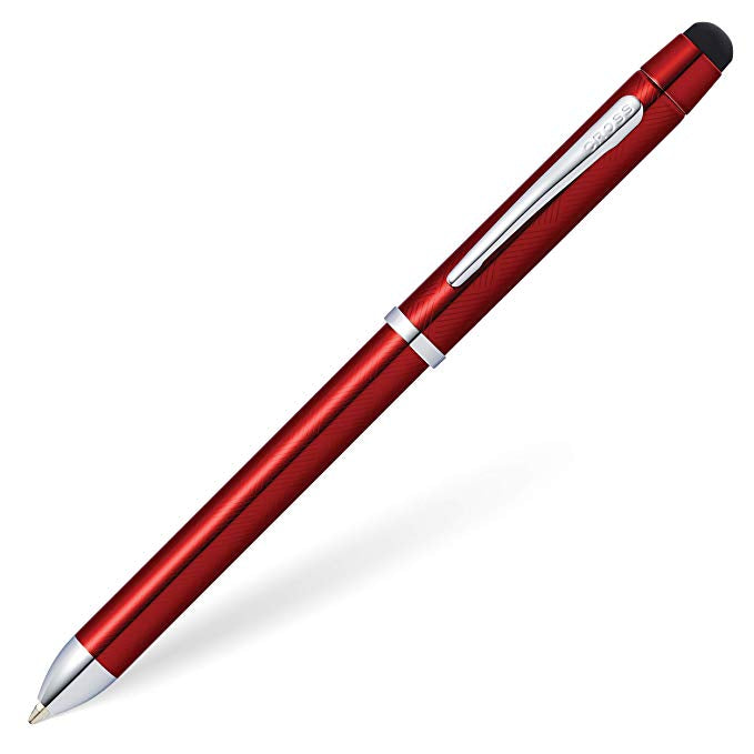 Cross Tech3+ Translucent Red Lacquer Multi-Function Pen with Chrome-Plated Appointments, Stylus, and 0.5mm Lead