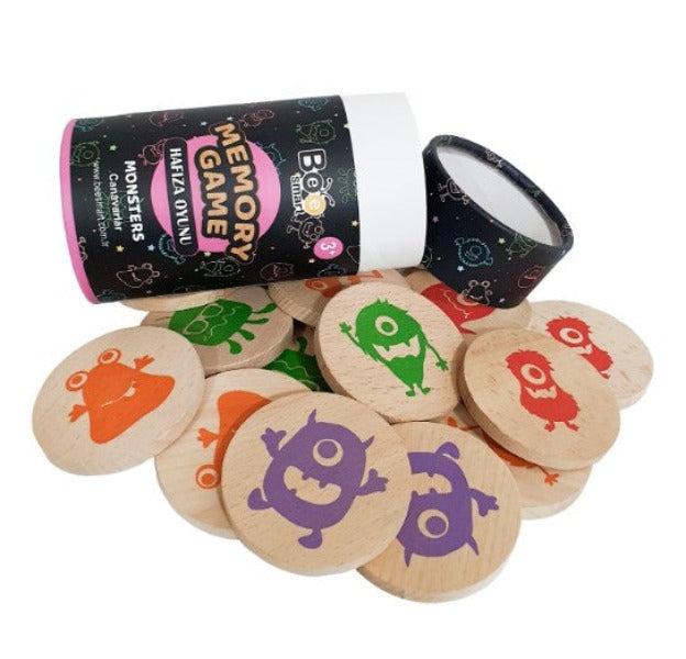 Bee Smart Memory Game Monsters 3 Yaş ve Üzeri Eşleştirme Ahşap Hafıza Oyunu