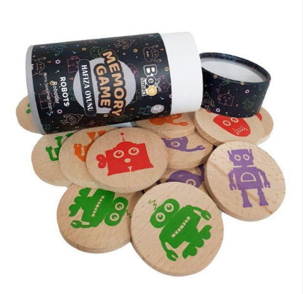 Bee Smart Memory Game Robots 3 Yaş ve Üzeri Eşleştirme Ahşap Hafıza Oyunu