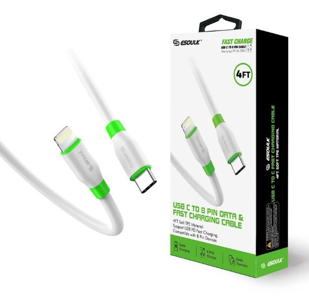 4FT PD Fast Charge USB-C To IPhone Cable White