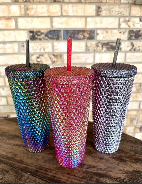 Iridescent Diamond Tumbler with Straw
