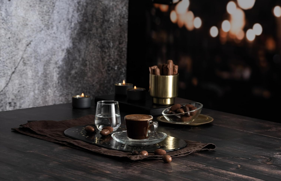 Pasabahce Vela Glass Tea Cup Set with Plates - Set of 6, Clear