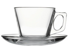 Pasabahce Vela Glass Tea Cup Set with Plates - Set of 6, Clear
