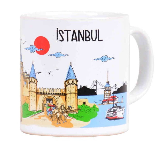 İstanbul Temalı Kutulu Renkli Baskılı Seramik Kupa - 82x90 mm