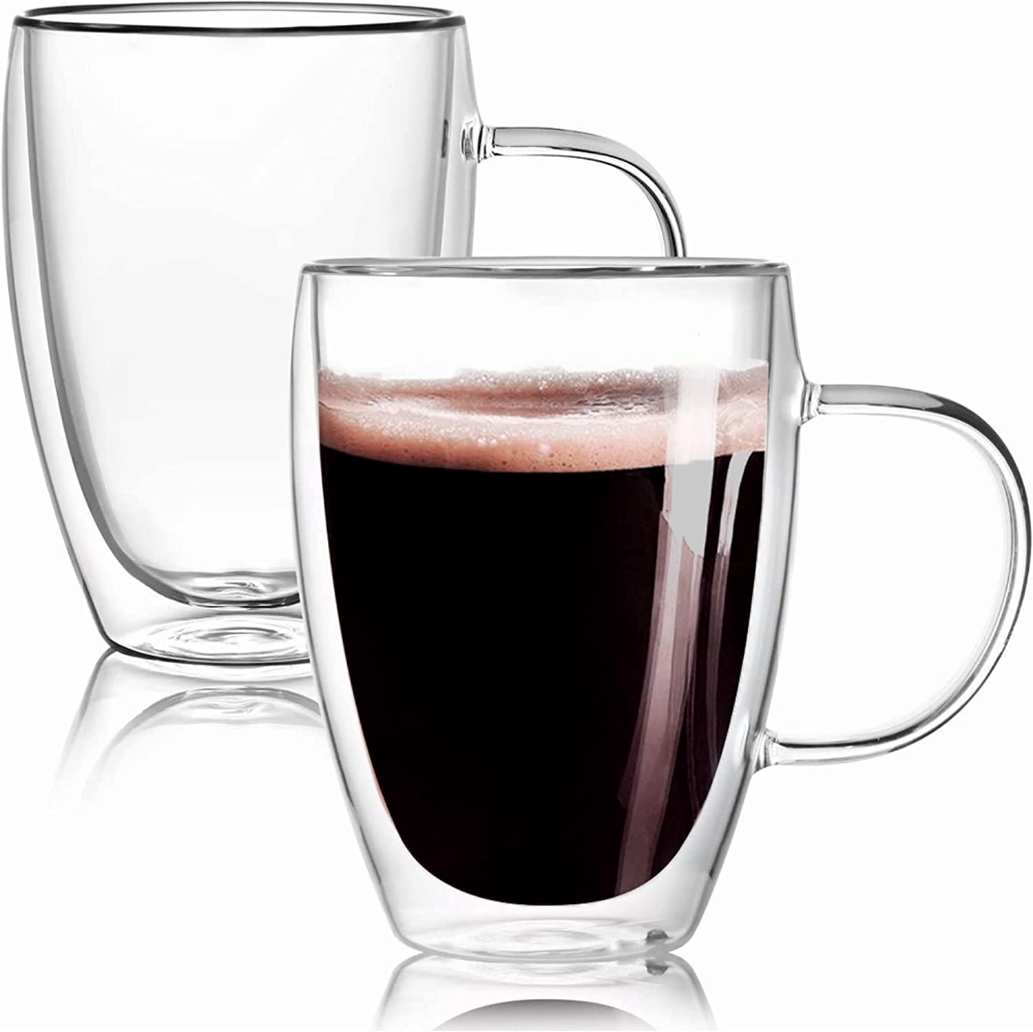 Double Walled Glass Coffee Mugs 11.8oz / 350ml, Large Insulated Espresso Cups ,  (Set of 2) (Regular Shape 250 ml)
