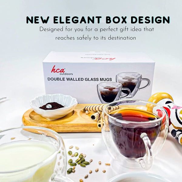 Double Walled Glass Coffee Mugs, 8.5oz/250ml Insulated Espresso Cups, Set of 2 (Heart Shape)