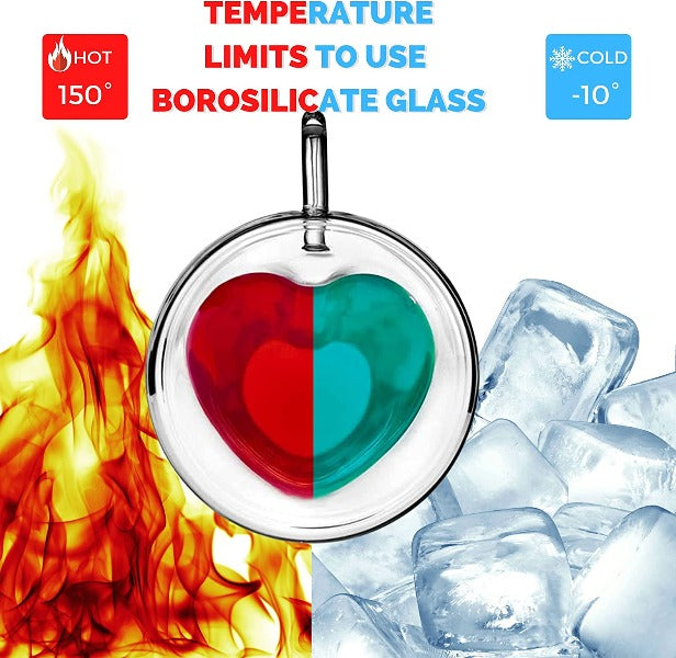 Double Walled Glass Coffee Mugs, 8.5oz/250ml Insulated Espresso Cups, Set of 2 (Heart Shape)