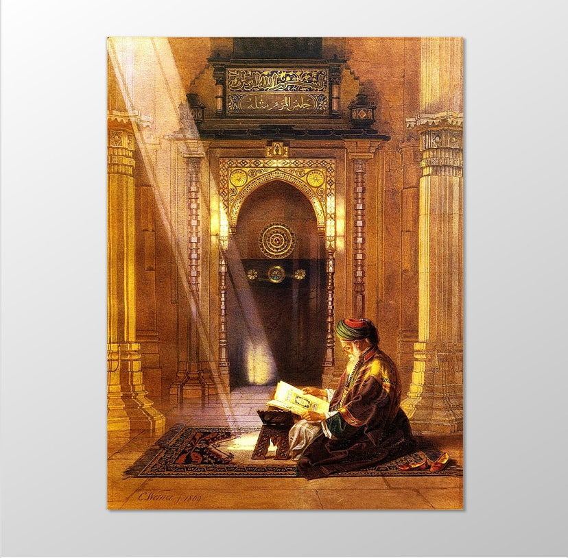 Bir Camide Kuran Okuyan Adam Kanvas Tablo 50cm-65cm