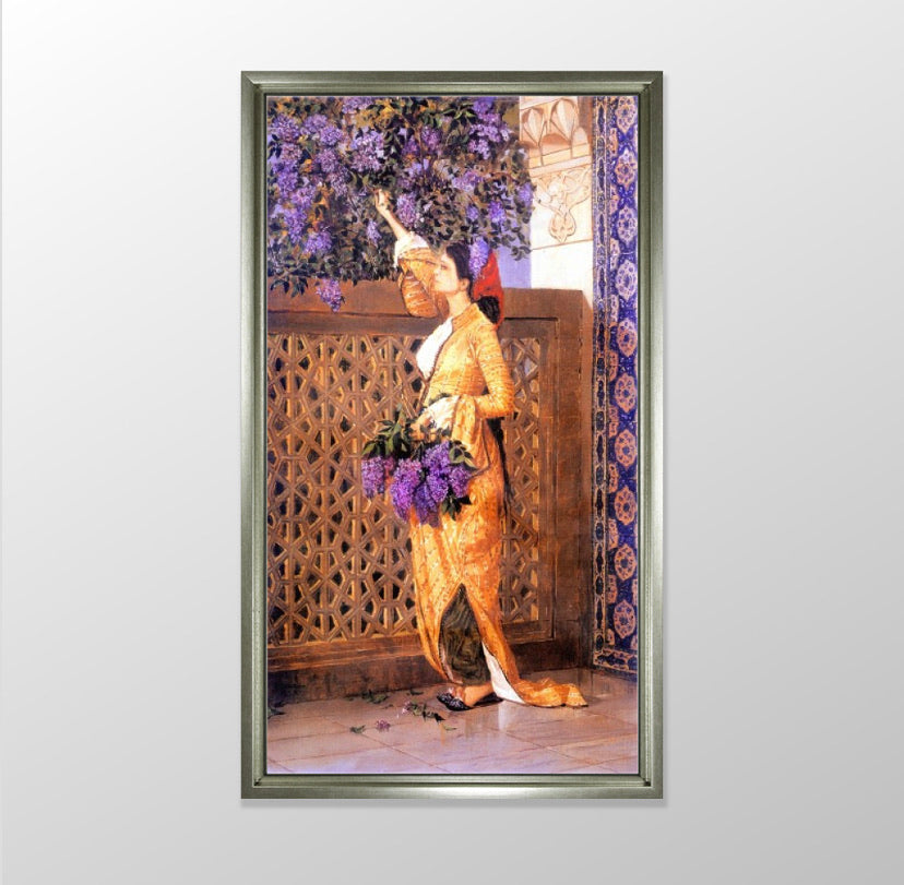 Leylak Toplayan Kiz Kanvas Tablo 47x81 cm