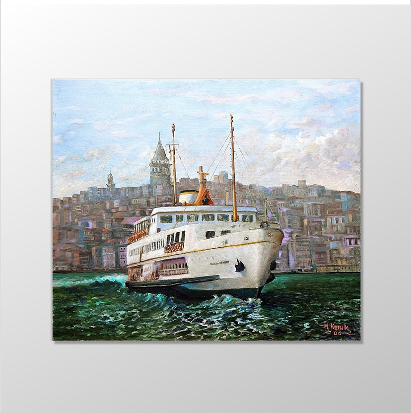 Galata Kulesi ve Vapur Kanvas Tablo 90cm-70cm