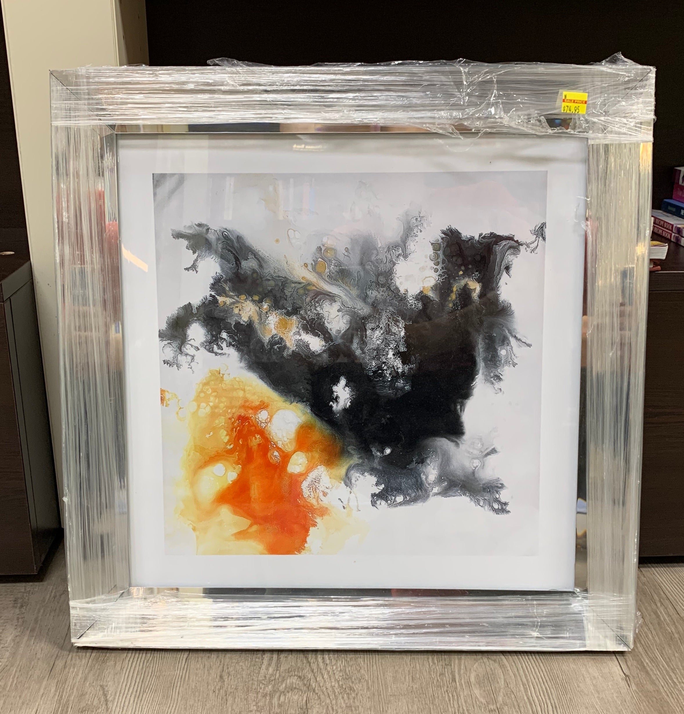 Siyah ve Turuncu Aynalı Çerçeveli Tablo 50x50 cm