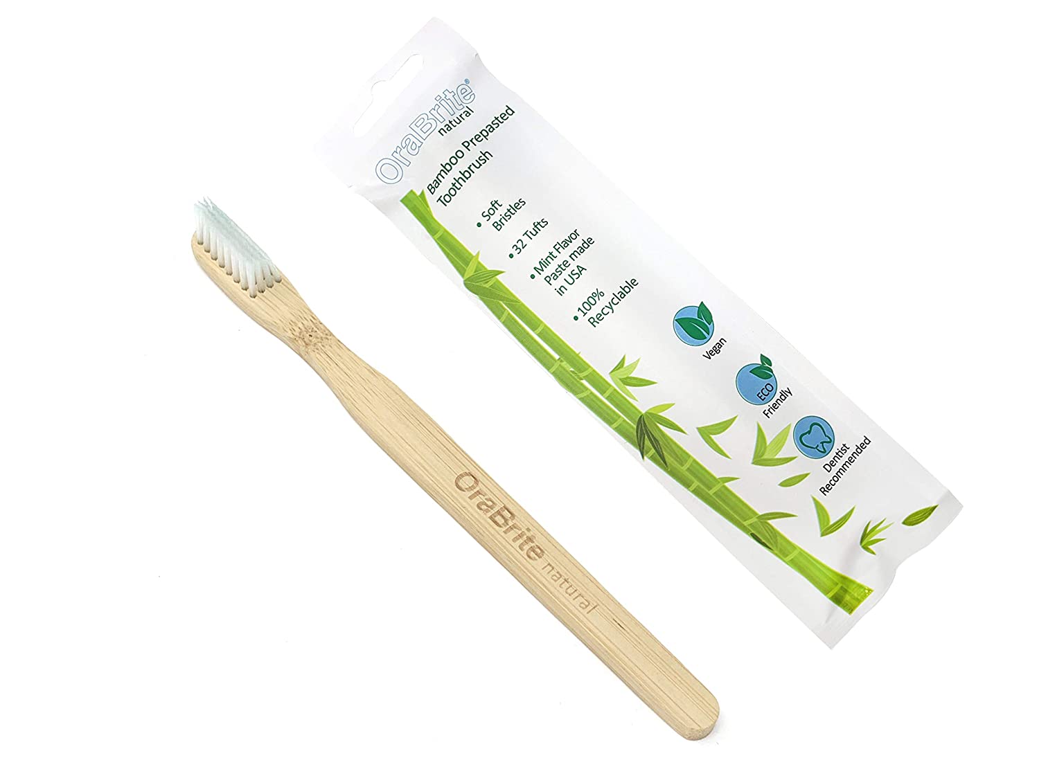Bamboo Mint Flavor Prepasted Toothbrush Vegan, Eco-Friendly, Compostable & Zero Waste Biodegradable Toothbrush for Kids, Children, and Adults - 100% Recyclable - Soft Bristles 1 PACK