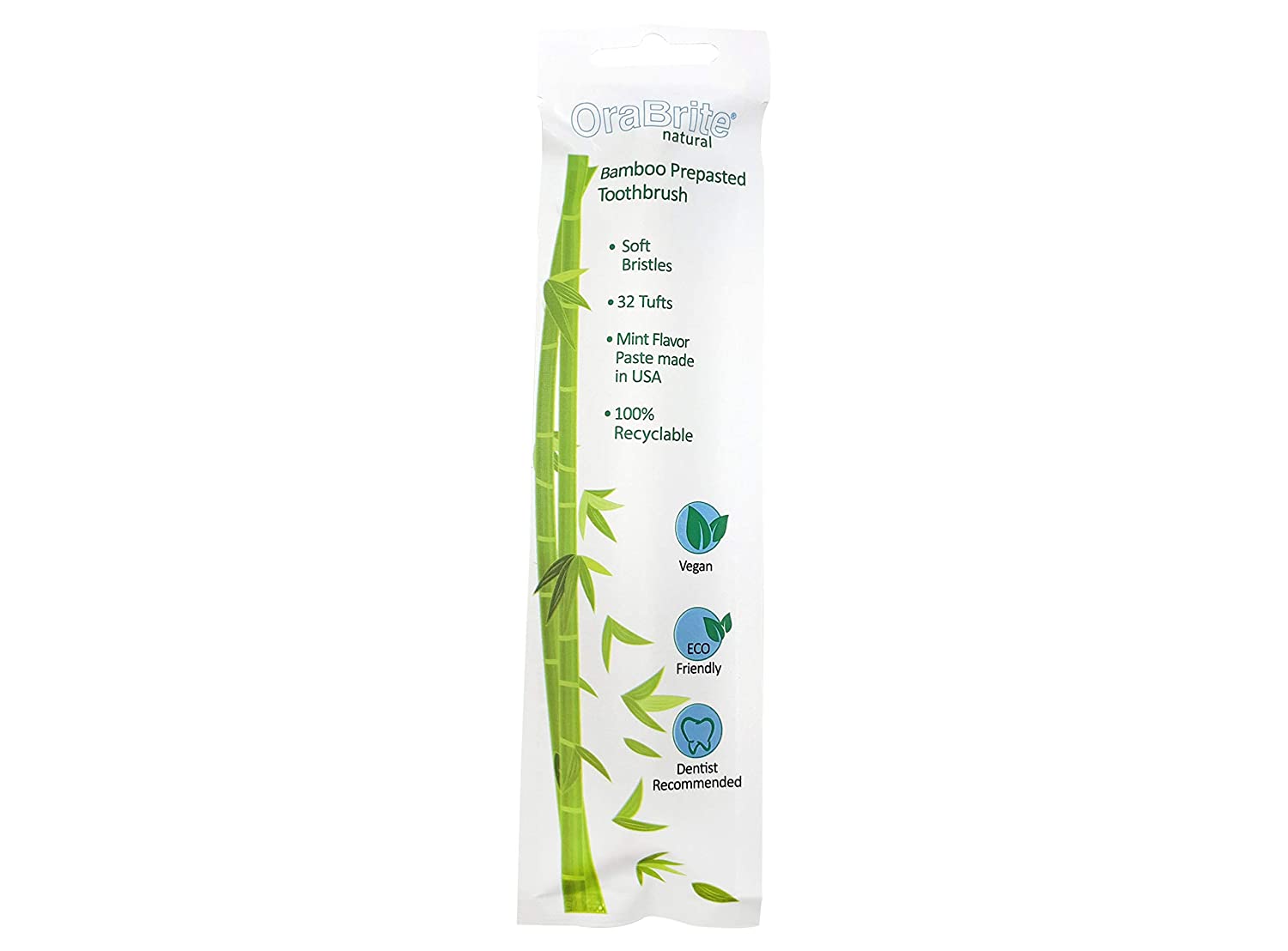 Bamboo Mint Flavor Prepasted Toothbrush Vegan, Eco-Friendly, Compostable & Zero Waste Biodegradable Toothbrush for Kids, Children, and Adults - 100% Recyclable - Soft Bristles 1 PACK