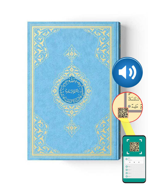 Rahle Boy Kur'an-ı Kerim (2 Renkli, Mavi, Mühürlü)